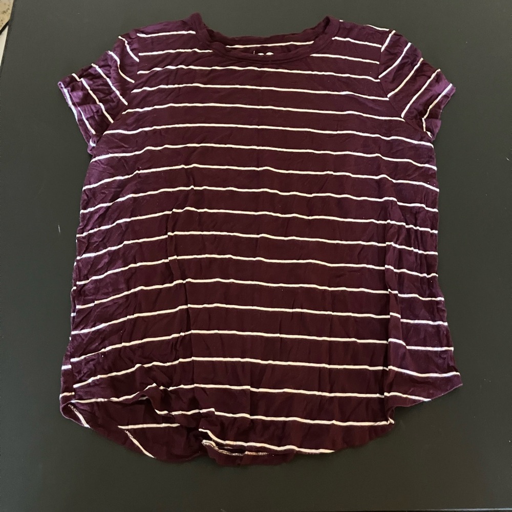 SO Women's Burgundy and White Striped Tee